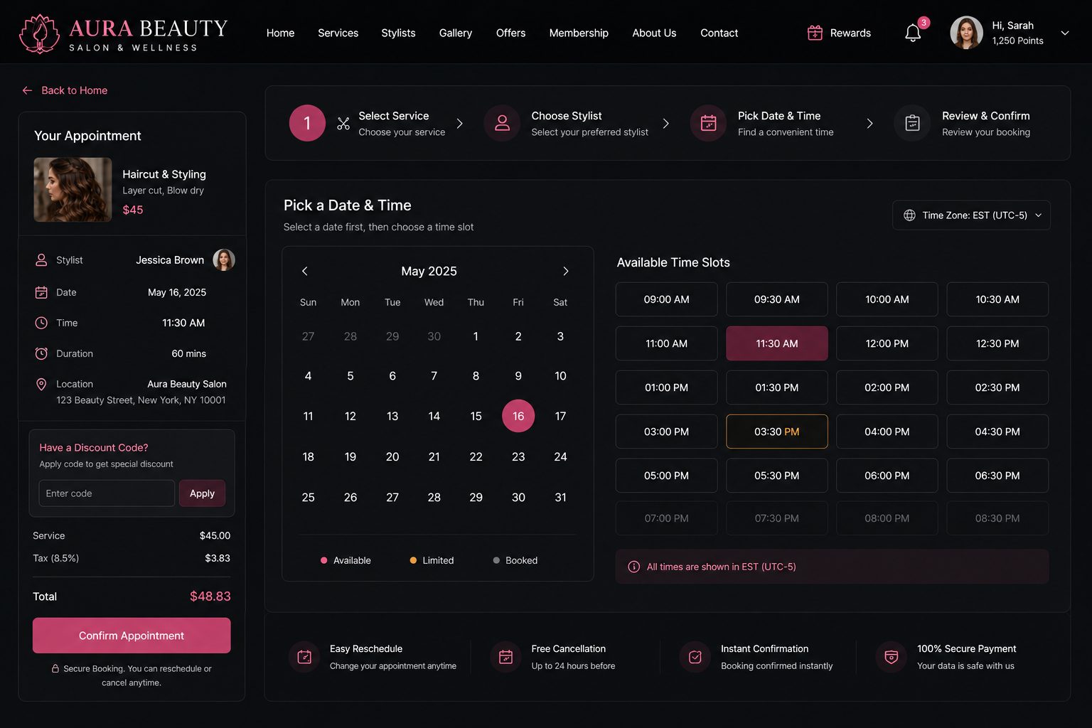 Aura Beauty interface